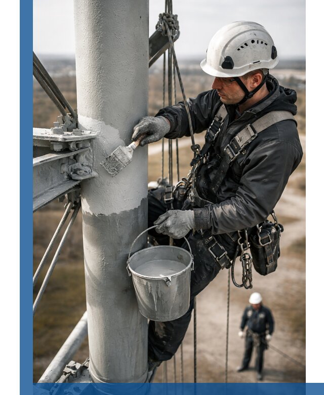 Покраска мачт связи в Добрянке промышленными альпинистами