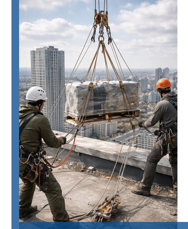 Подъем и монтаж крупногабаритных грузов на крышу в Добрянке