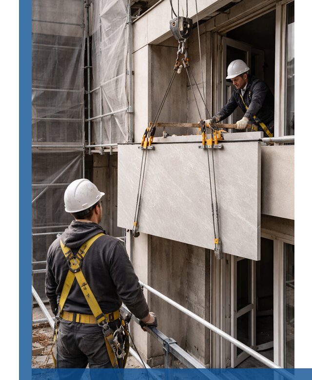 Подъем керамогранита на этаж в Добрянке грузчиками и техникой