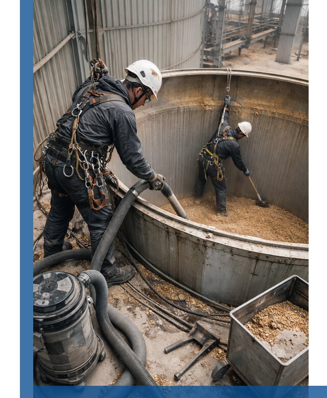 Профессиональная чистка зерновых бункеров в Добрянке с выездом