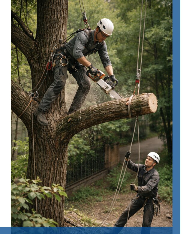Спил деревьев альпинистами в Добрянке от 8082 р. | ВЫСОТНИК-Дбр