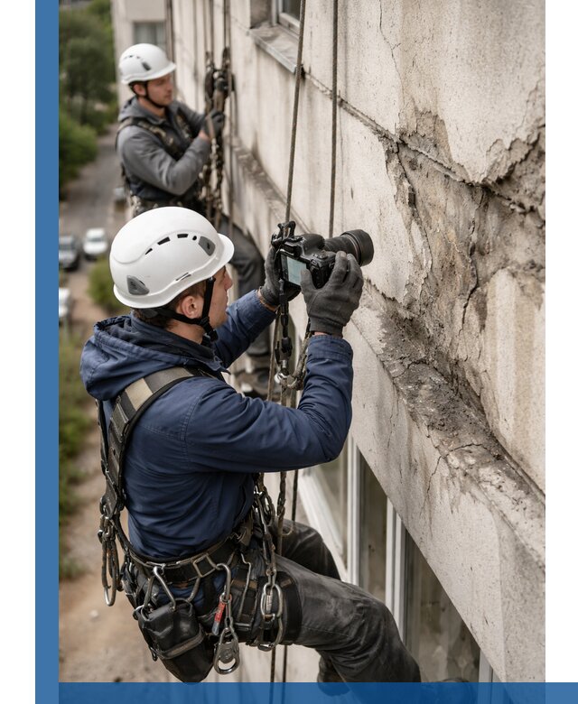 Фотофиксация дефектов фасада с высотной съемкой в Добрянке