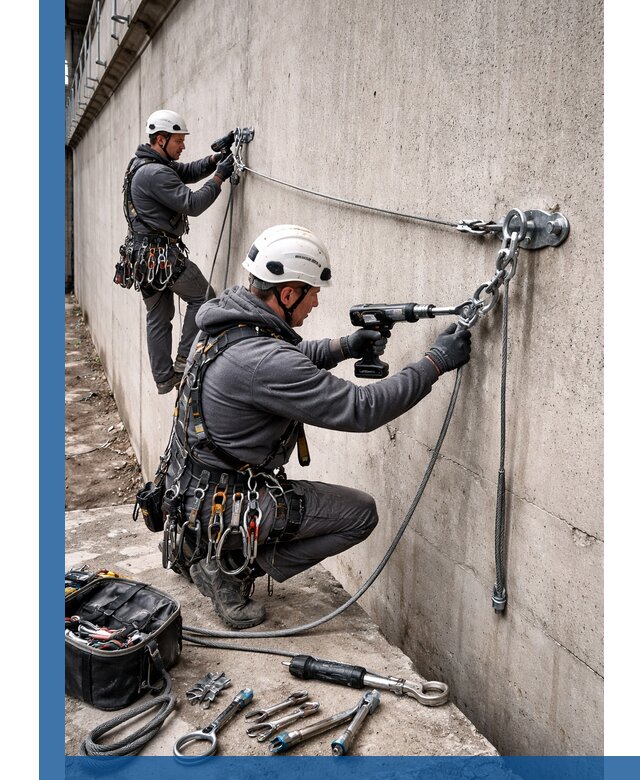 Монтаж анкерных линий высотной безопасности в Добрянке