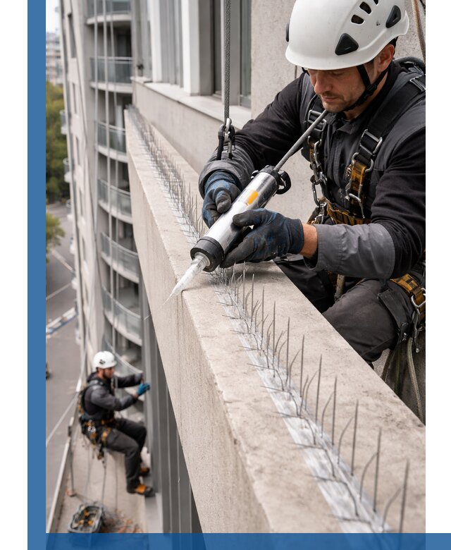 Установка шипов от птиц на фасадах и кровлях в Добрянке